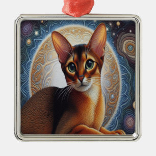 Konstnärlig Abyssiniansk katt, modern Abyssiniansk Julgransprydnad Metall