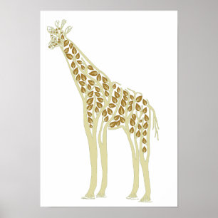 Konstnärlig afrikansk giraff träd blad natur tema poster