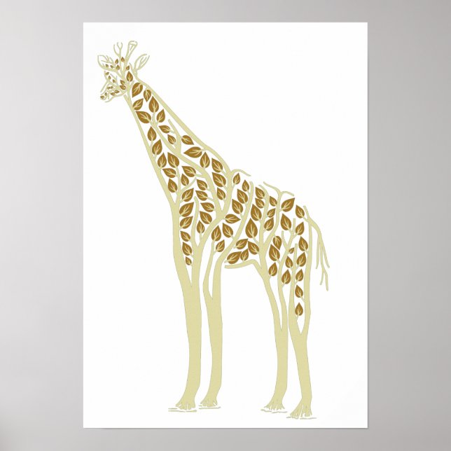 Konstnärlig afrikansk giraff träd blad natur tema poster (Framsidan)
