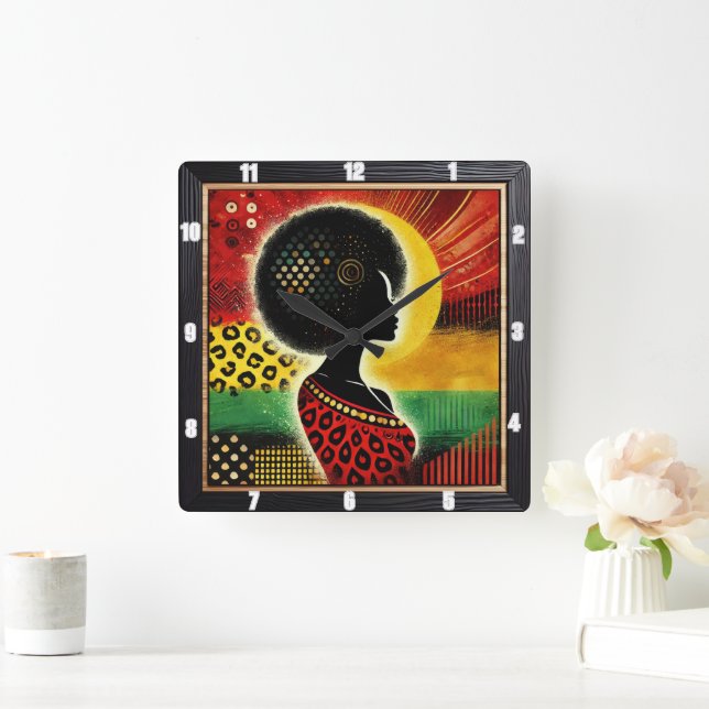 Konstnärlig afrikansk-inspirerad design Vibrant Mö Fyrkantig Klocka (Hem)