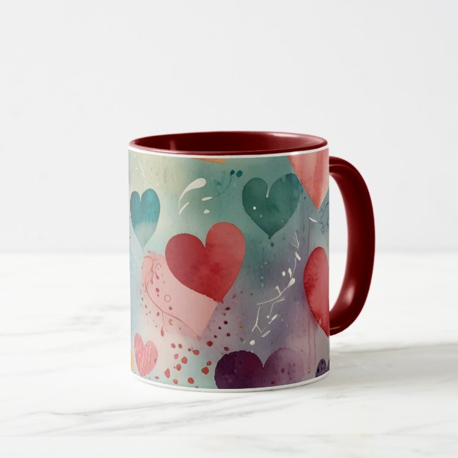 Konstnärlig akvarellhjärtan Tvåtons kaffemugg (Framsida höger)