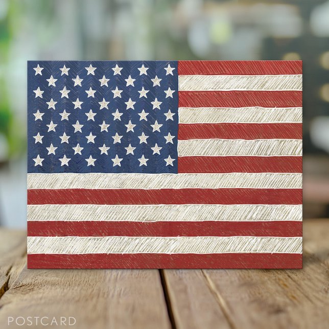 Konstnärlig amerikansk Flagga - handskisserad kons Vykort (Custom Personalized Photo Collage Postcard)