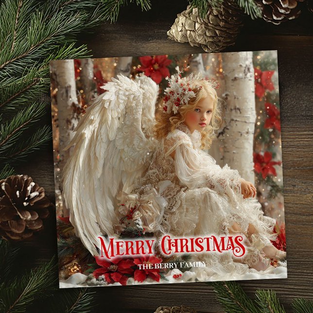 Konstnärlig änglaengel röd guld festlig magisk  julkort (Artistic angelic angel red gold festive magical card)
