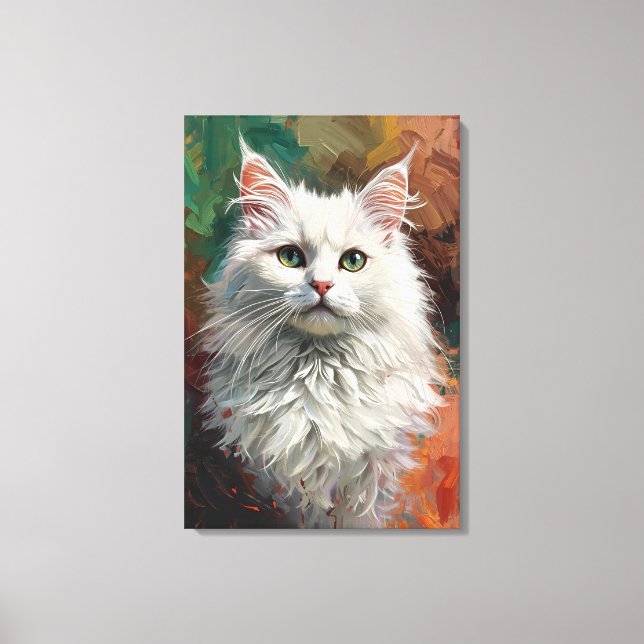 Konstnärlig angora Cat Porträtt Vibrant Oljemålnin Canvastryck (Framsida)