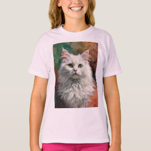 Konstnärlig angora Cat Porträtt Vibrant Oljemålnin T Shirt