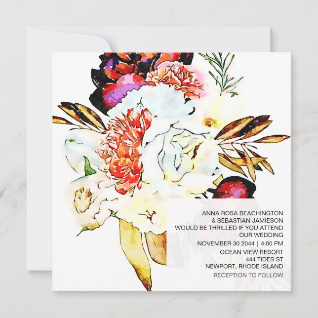 *~* Konstnärlig AR15 QR OSA Burgundy Blommigt BRÖL Inbjudningar (Framsida)