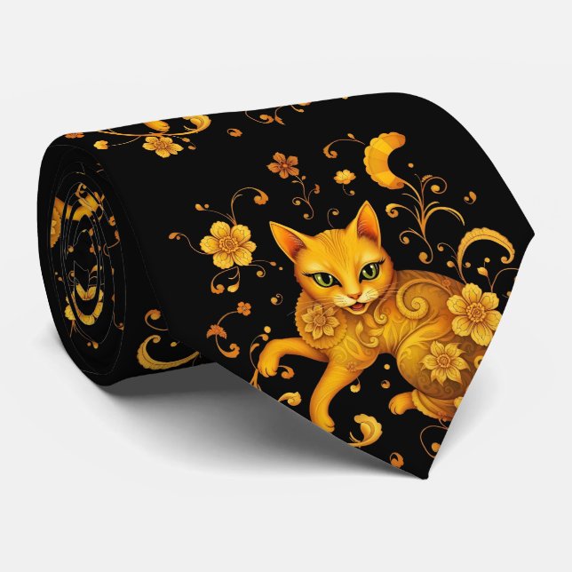 Konstnärlig Art nouveau Cat Mönster Slips (Rullad)