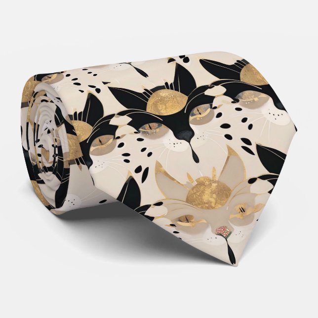 Konstnärlig Art nouveau Cat Mönster Slips (Rullad)