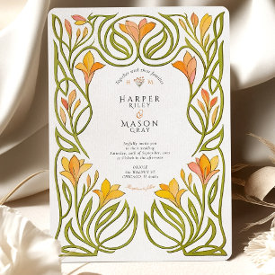 Konstnärlig Art Nouveau Orange Lily Bröllop Inbjudningar