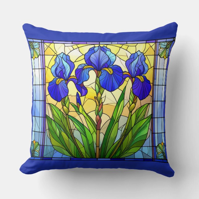 Konstnärlig blå iris blommande kastkudde kudde (Framsida)