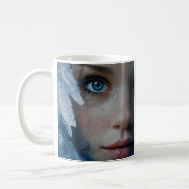 Konstnärlig blå ögonporträtt kaffemugg (Vänster)