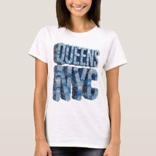 Konstnärlig blå QUEENS NYC slogan design T Shirt