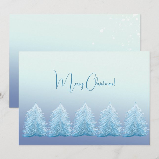 Konstnärlig blå silver nordisk glad jul julkort (Fram/baksida)