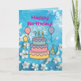 Konstnärlig blå vit körsbärsblom Birthday Card Kort