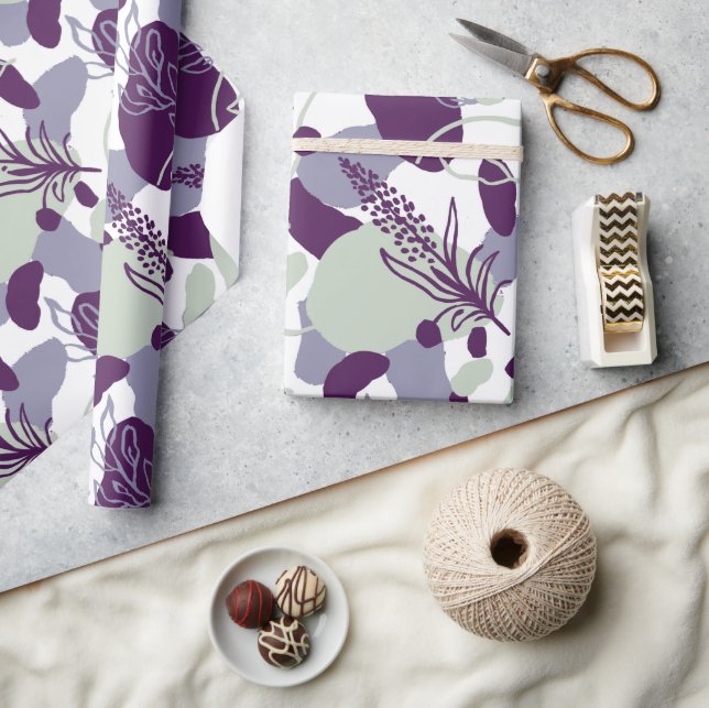 Konstnärlig blomabstraktion | Marinblå och rosafär Presentpapper (Hantverk)