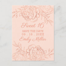 Konstnärlig Blommig Pink och Roséguld 'Spara Datum