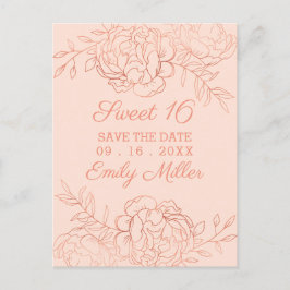 Konstnärlig Blommig Pink och Roséguld 'Spara Datum Meddelande Vykort