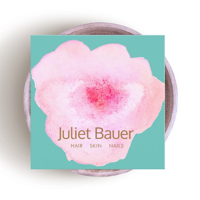 Konstnärlig Blommigt av Rosa Vattenfärg Fyrkantigt Visitkort (Skapare uppladdad)