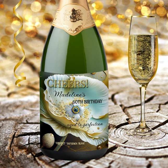 Konstnärlig Blommigt Cheers födelsedag Vinflaska Etikett (Skapare uppladdad)