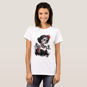 Konstnärlig blomskalle damt-shirt - Unique Sug T Shirt