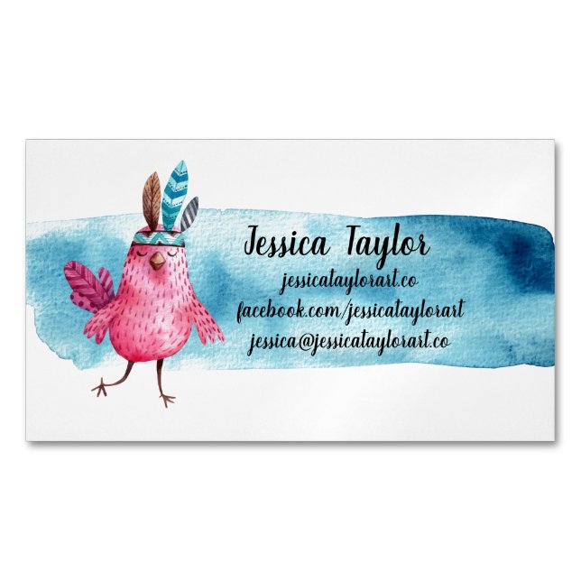 Konstnärlig Boho Birdie Magnetiska Visitkort (Framsida)