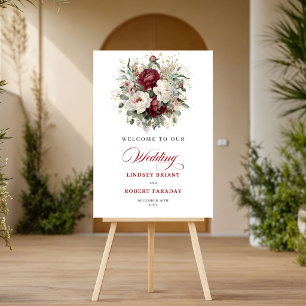 Konstnärlig Boho Burgundy Blommig Guld Välkomstsky Poster