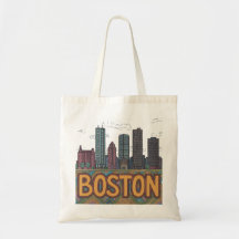 Konstnärlig Boston Skyline Handritad Skiss Gåva