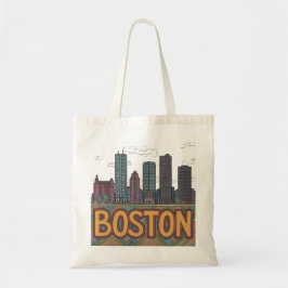 Konstnärlig Boston Skyline Handritad Skiss Gåva Tygkasse
