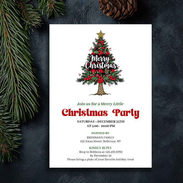 Konstnärlig Buffalo julgran festinbjudan Inbjudningar (Artistic Buffalo Christmas Tree Party Invitation)