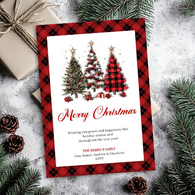 Konstnärlig Buffalo Rutig Julgran Guldaccent Julkort (Artistic Buffalo Plaid Christmas Tree Gold Accent)