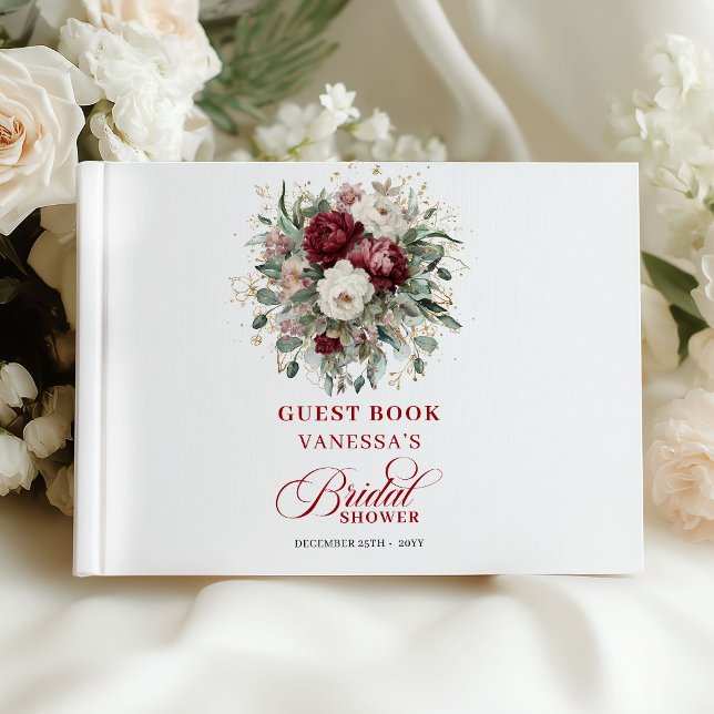 Konstnärlig burgunder blomster bröllopsdusch sign  gästböcker (Artistic Burgundy Floral Bridal Shower Sign In Book)