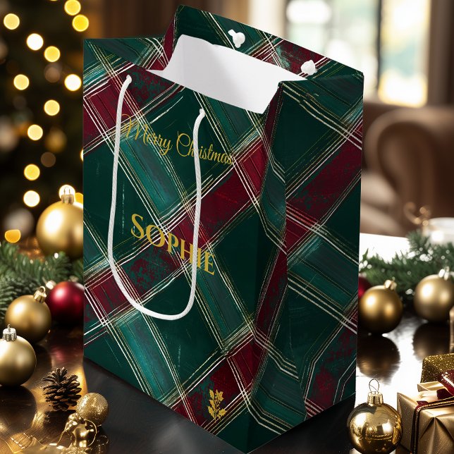 Konstnärlig Burgundy och Grön Karo Jul Anpassad (Skapare uppladdad)
