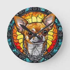 Konstnärlig Chihuahua-illustration i glasmålning Rund Klocka