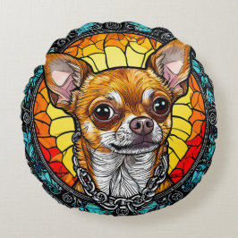 Konstnärlig Chihuahua-illustration i glasmålning Rund Kudde