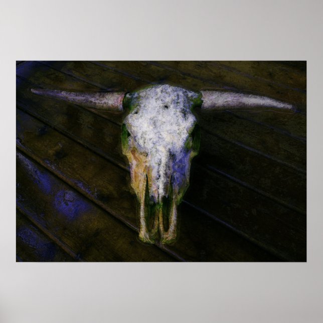 Konstnärlig Cow Skull med horn Poster (Framsidan)