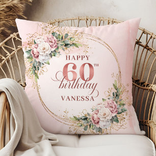 Konstnärlig dammig rosa akvarell boho 60-årsdag kudde