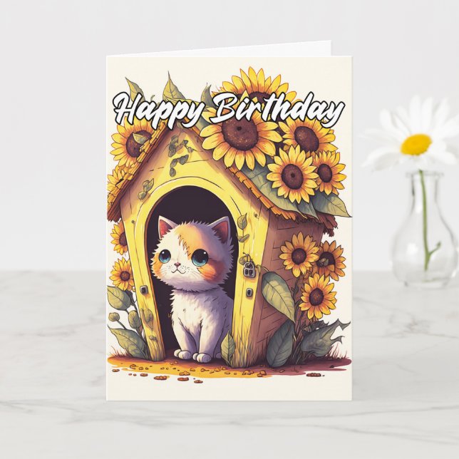 Konstnärlig Daydreaming Kattunge-design Kort (Liten växt)