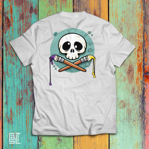 Konstnärlig dödskalle med korslagda penslar t shirt