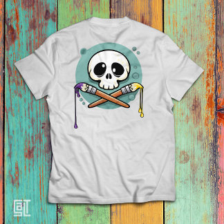 Konstnärlig dödskalle med korslagda penslar t shirt