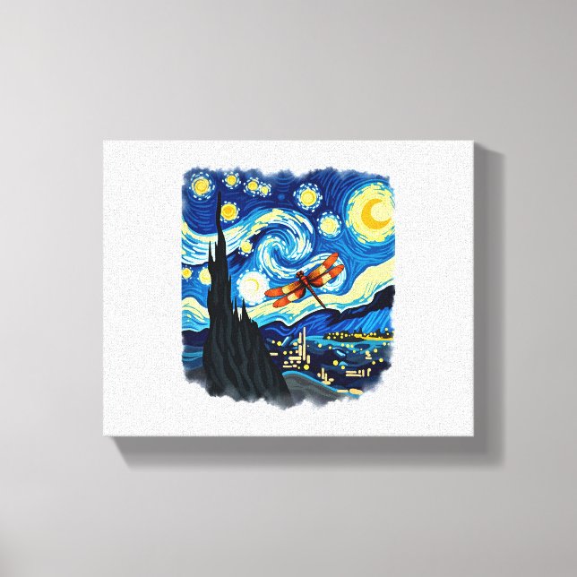 Konstnärlig Dragonfly Shirt Van Gogh Starry Night  Canvastryck (Framsida)