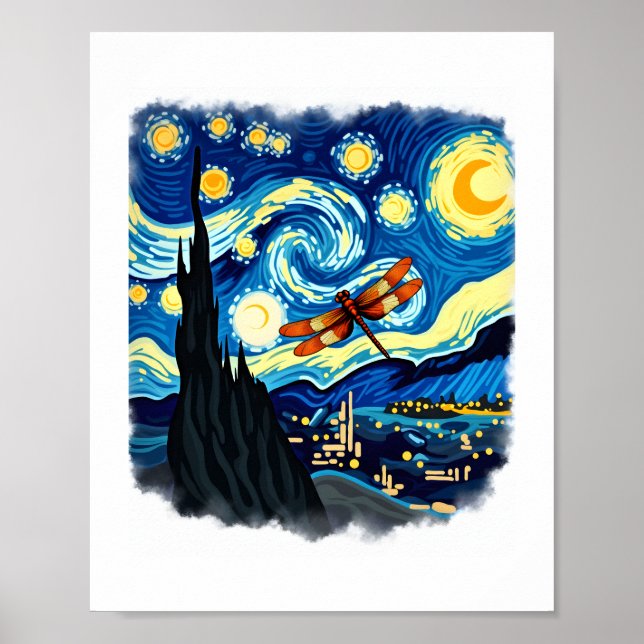 Konstnärlig Dragonfly Shirt Van Gogh Starry Night  Poster (Framsidan)