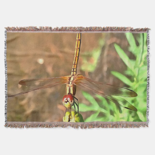 Konstnärlig Dragonfly som vilar på ett underordnat Filt (Framsidan)