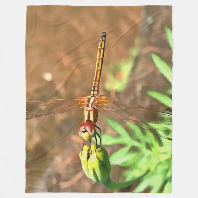 Konstnärlig Dragonfly som vilar på ett underordnat Fleecefilt (Framsidan)