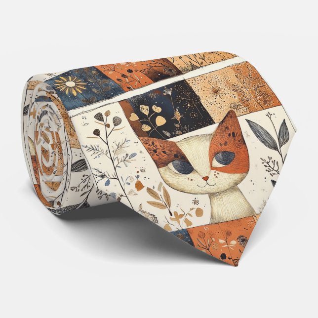 Konstnärlig färglös Art nouveau Cute Cat Mönster Slips (Rullad)