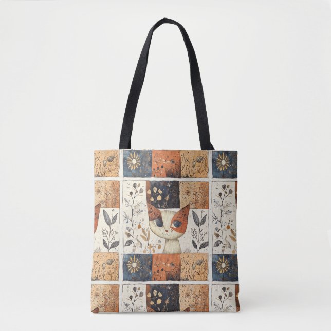 Konstnärlig färglös Art nouveau Cute Cat Mönster Tygkasse (Framsida)