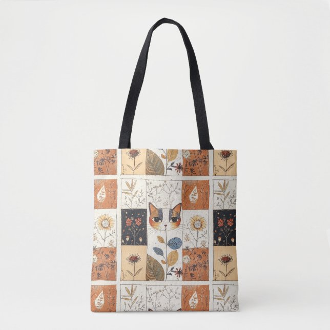 Konstnärlig färglös Art nouveau Cute Cat Mönster Tygkasse (Framsida)
