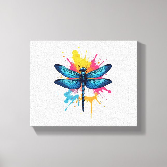 Konstnärlig, färglös poppgrafik målad Dragonfly Canvastryck (Framsida)