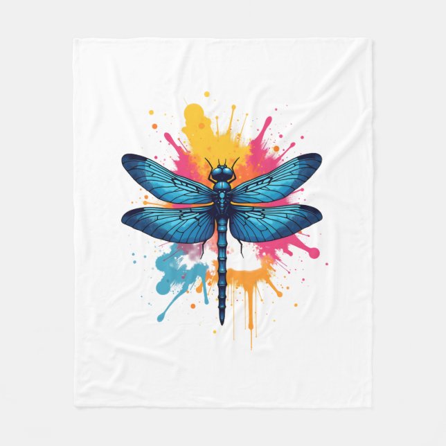 Konstnärlig, färglös poppgrafik målad Dragonfly Fleecefilt (Framsidan)