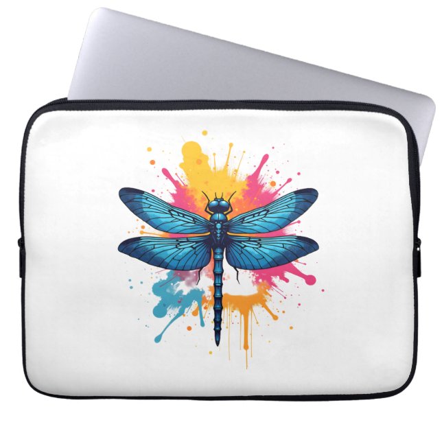 Konstnärlig, färglös poppgrafik målad Dragonfly Laptop Fodral (Framsidan)