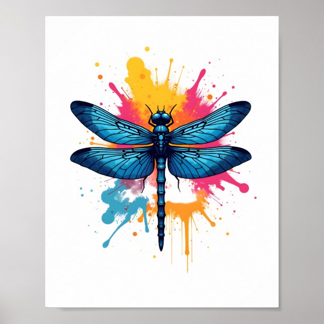Konstnärlig, färglös poppgrafik målad Dragonfly Poster (Framsidan)